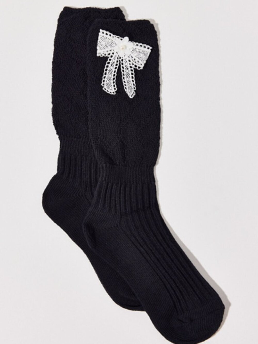 NWT Urban Outfitters 3D Bow Knit Black Crew Socks